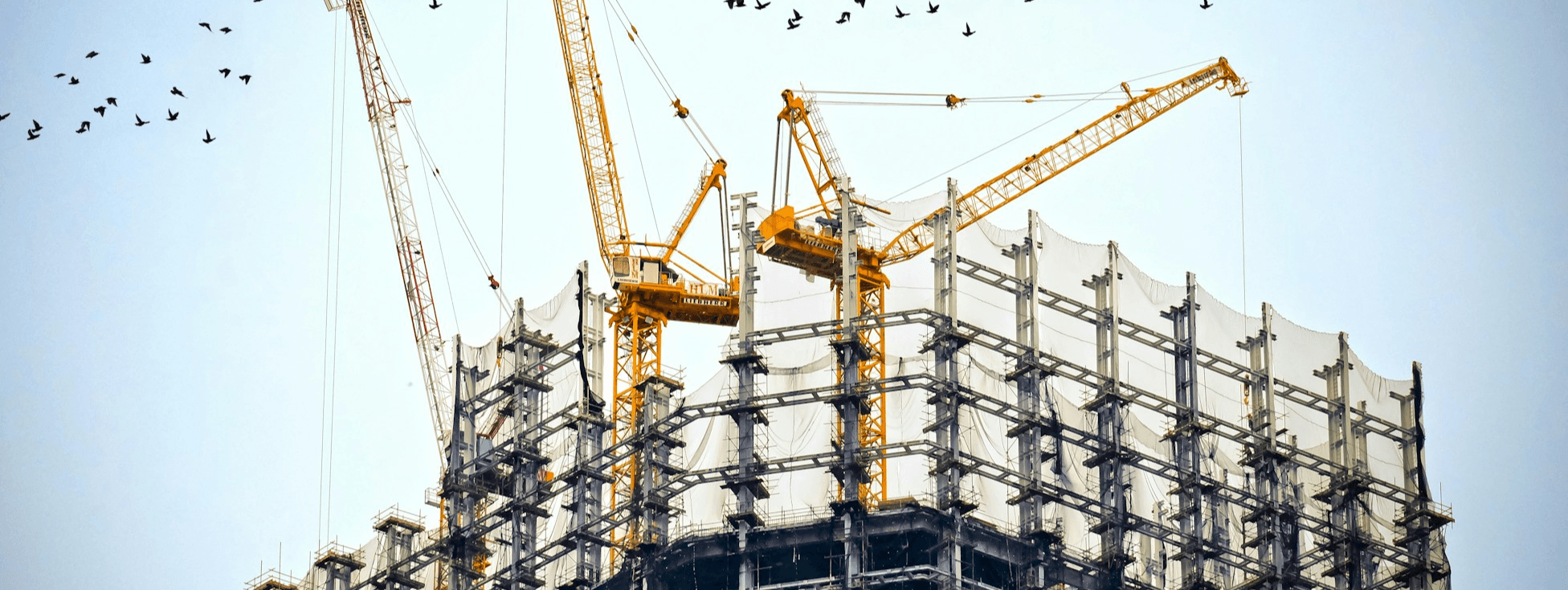 Image of construction cranes on top of a building
